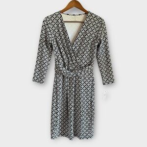 Talbots Black and White Patterned Faux Wrap Dress XS New